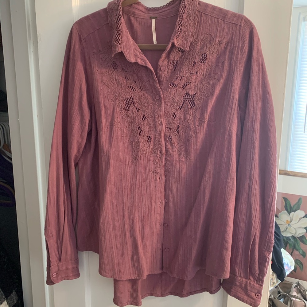 Embroidered Free People Button Down Shirt